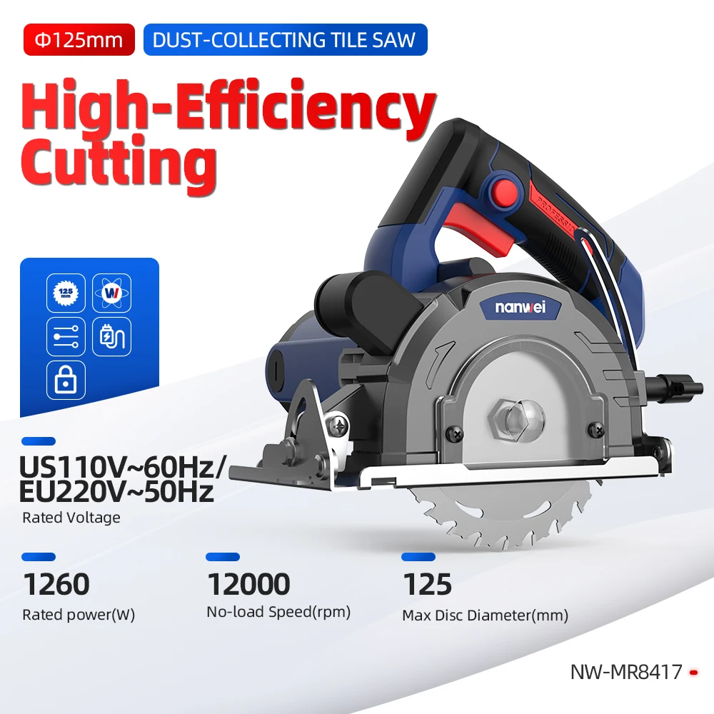 Nanwei Handheld Cutting Machine 220V Compact Domestic Woodworking Specialized Electric Saw for Tile Stone Metal Marble Grooving