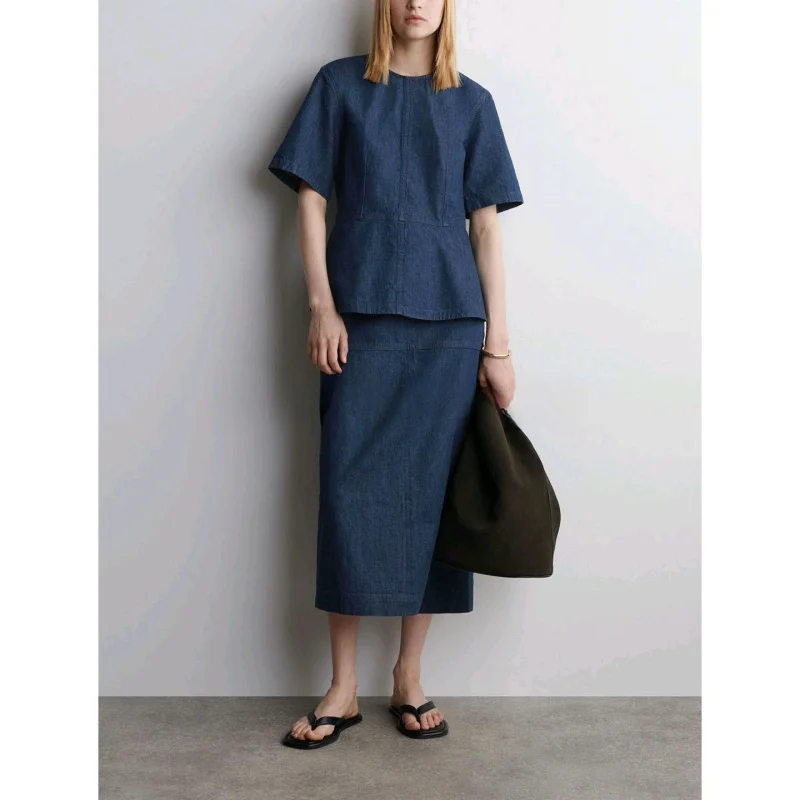 

Ele женская джинсовая юбка-карандаш, облегающий дизайн Ba, с разрезом, повседневная, со средней талией, полиэфирное волокно, осень 2022, новое поступление