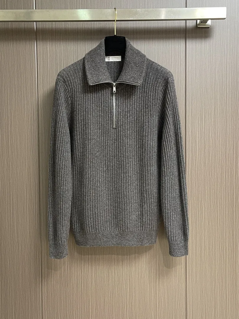 

Повседневный вязаный мужской свитер, однотонный воротник на молнии, универсальный, удобный, дышащий, средней вес, длинный све, стандартный крой