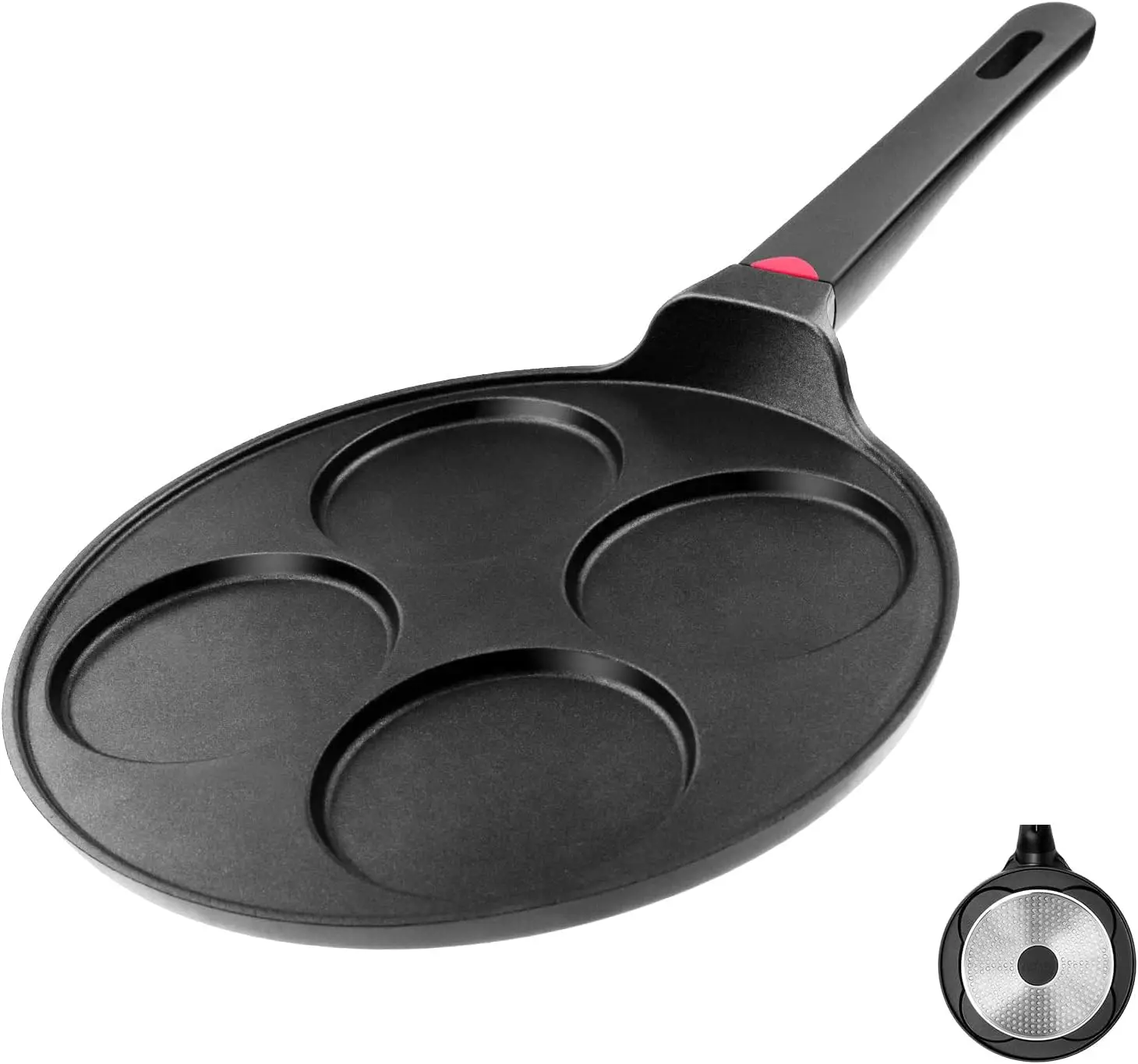 

10.5 Inch Nonstick Pancake Pan for All Stovetops, Mini Griddle with 4 Molds, PFOA Free, Silver Dollar Crepe Skillet