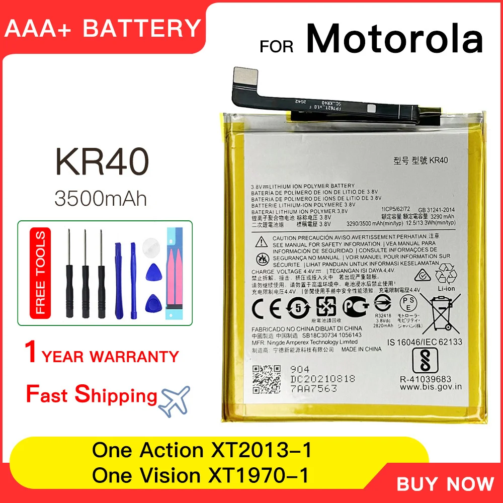 

100% genuine KR40 3500mAh Battery For Motorola Moto One Action XT2013-1 / One Vision XT1970-1 Replacement Batteries Batteria