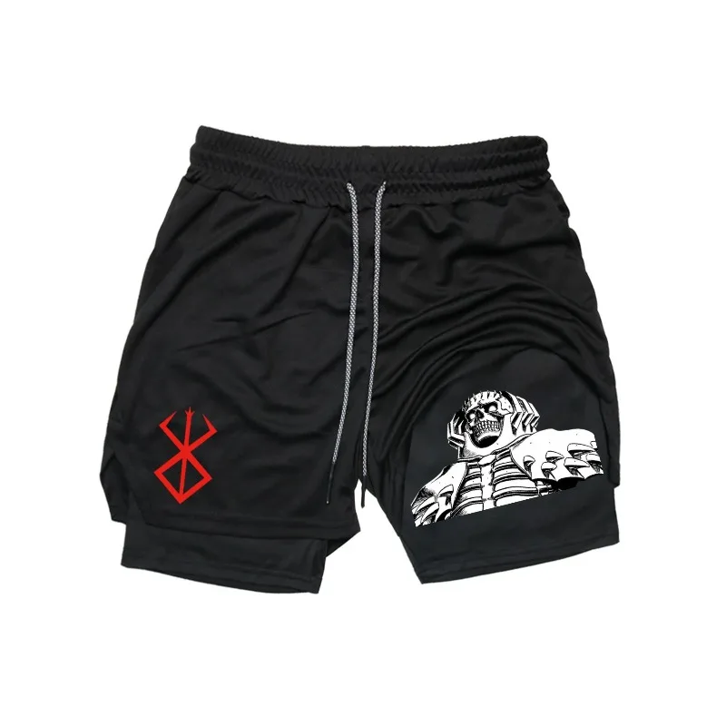 

Skull Knight Print 2in1 Running Workout Shorts for Men Gym Performance Compression Shorts Phone Pocket Towel Athletic Activewear