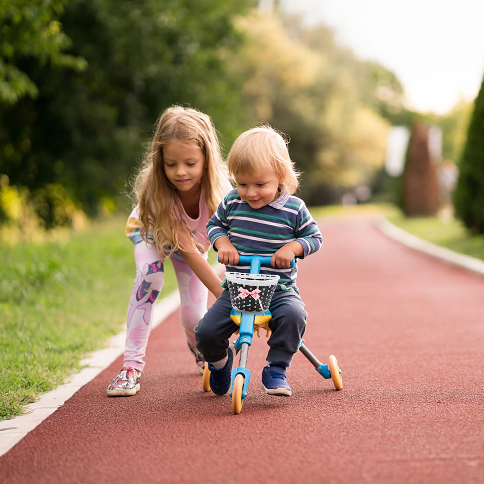 Scooter Bicycle Basket For Kids Handmade Knitted Front Mount Storage Compatible With Children Bike Plastic Basket Black Small