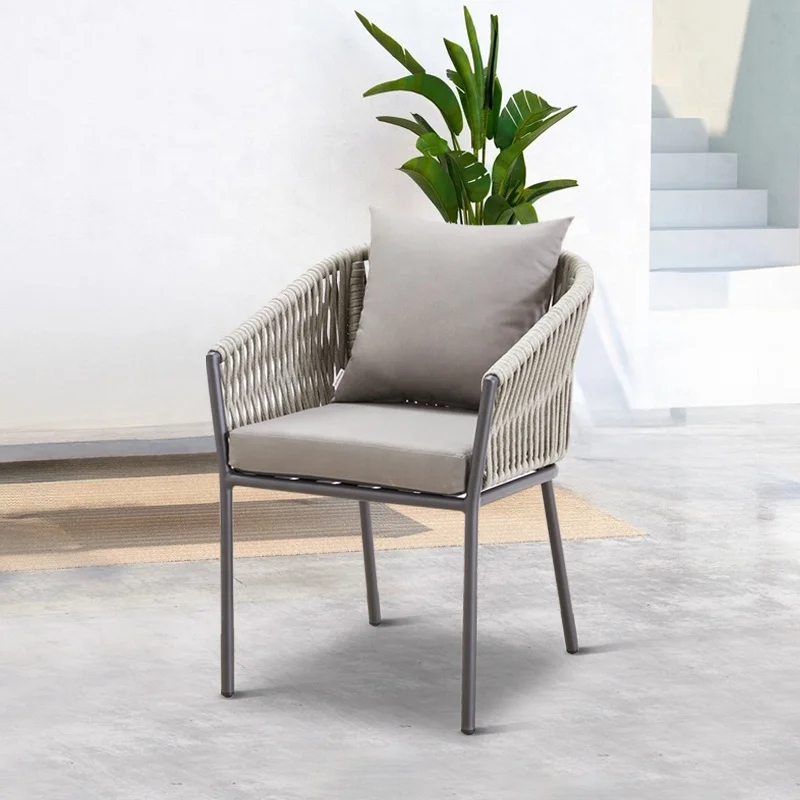 

Nordic Luxury Balcony Patio Armchairs Furniture Outdoor Garden Aluminum Rope Dining Chairs for Restaurant