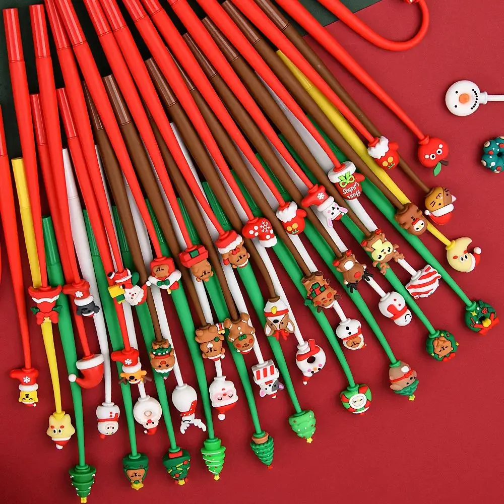 

40/50Pcs/Lot Cute Christmas Series Neutral Pens Soft Shake 0.5mm Black Ink Gel Pen Xmas Cartoon Kids Stationery Writing Gift