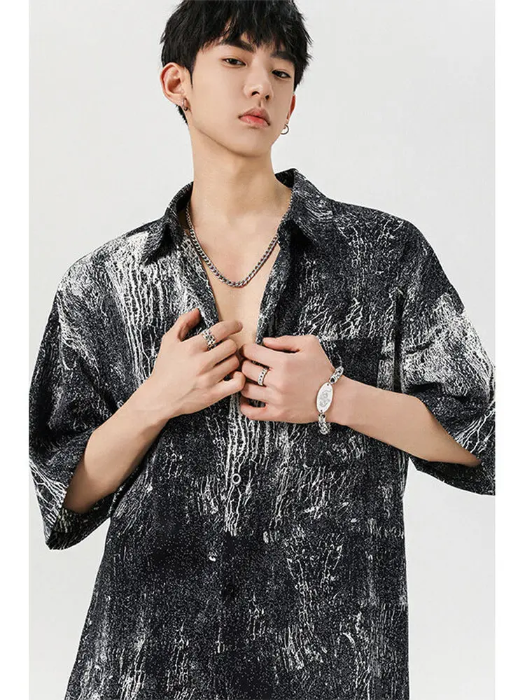 

Summer Casual Tie-Dye ort Sve irt Men's Collared ket Design Beach Vaion Loose Fit Breathable Lightweight irt