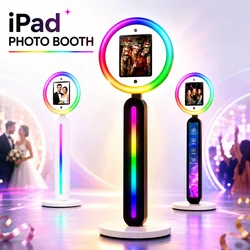 Portable iPad Photo Booth Stand with 22''RGB Ring Light Compatible with10.2/10.9/11/12.9/13''iPad for Wedding Party Event Rental