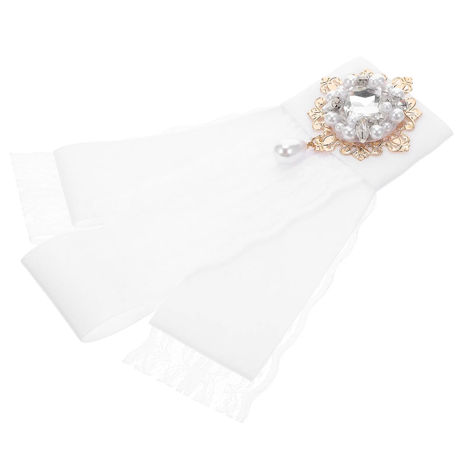 Baroque Lace Bow Tie Brooch for Women Sparkling Faux Rhinestone Pearl Pin Versatile Clothing Bag Hair Accessory Elegant Formal