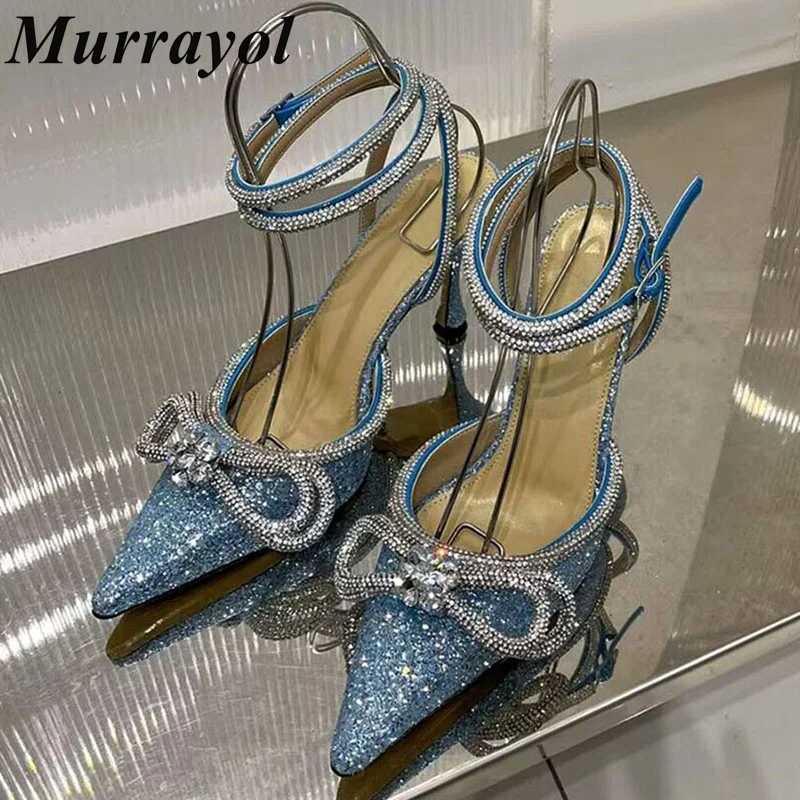 

Pointed Toe Butterfly-knot Decor Sandals Women's Bling Sequin Design High Thin Heels Sandalias Summer Dress shoes Wedding Shoes