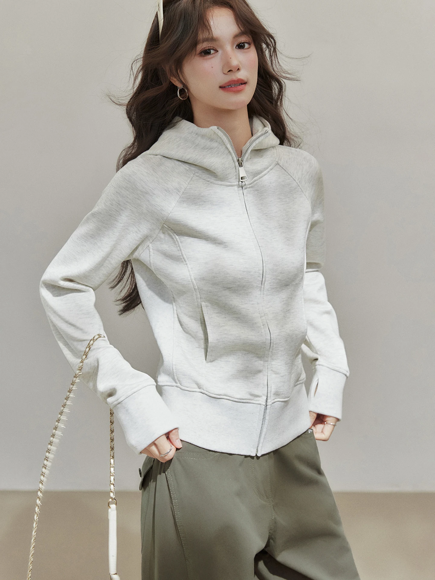 Cardigan à capuche avec fermeture éclair pour femme, couleur longue, Sve, Simple, luxe, sensation haut de gamme, vêtements d'extérieur, tendance, Unique, automne hiver