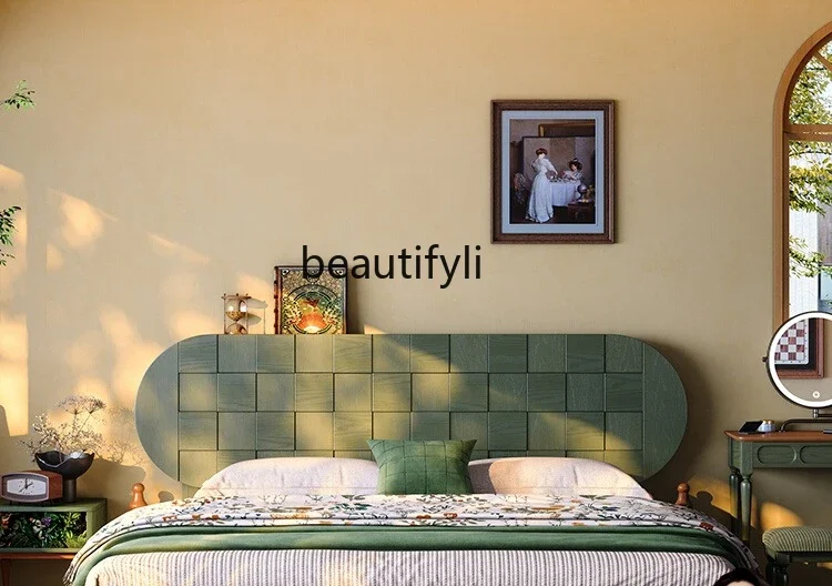 

Full solid wood bed French medieval, large bed small apartment master bedroom simple medieval ash wood