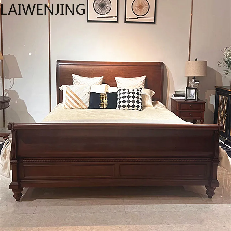 

SGF retro luxury double bed master bedroom new Chinese classical solid wood sleigh bed