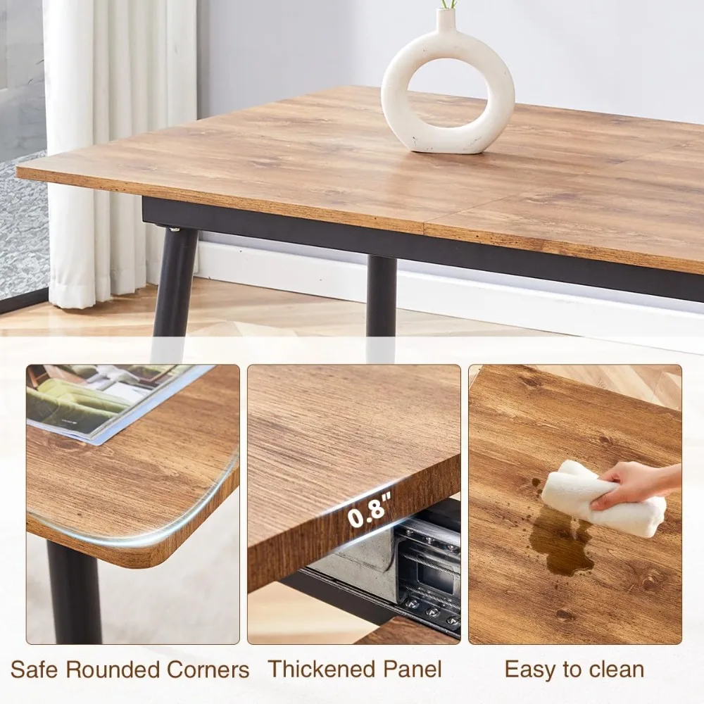 طاولة طعام قابلة للتمديد تتسع لـ 4 6 8 أشخاص، طاولة غرفة طعام خشبية قابلة للتوسيع مقاس 59 بوصة - 75 بوصة بأرجل قوية، طاولات مطبخ مستطيلة #4