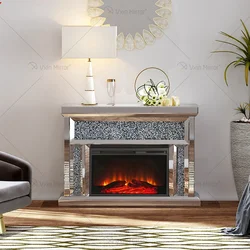 Factory Direct Modern Mirror Fireplace Glass Fireplace Cabinet Crushed Diamond Finish North America Living Room Radiator Hood