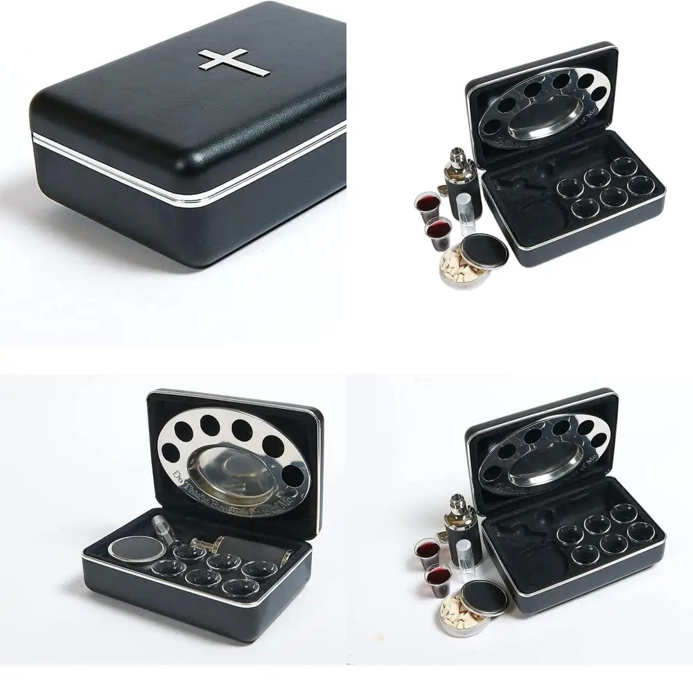 

Portable Communion Kit with 6 Glasses, Stainless Bread Box, Serving Tray, 100ml Juice Dispenser, Anointing Oil Vessel