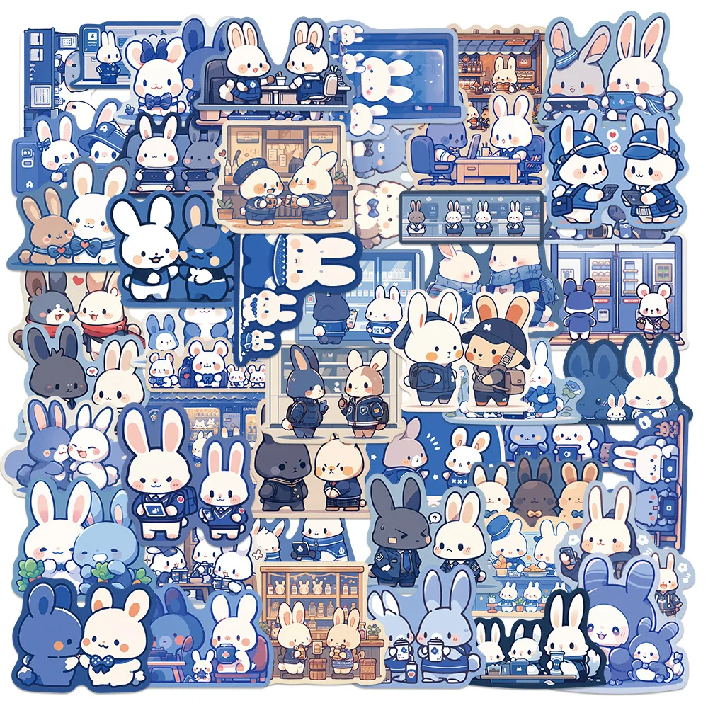 Blue Bunny Stickers 50 Pcs Blue Stickers Aesthetic for Laptop Scrapbook Phone Luggage Water Bottles Journal Stickers Waterproof