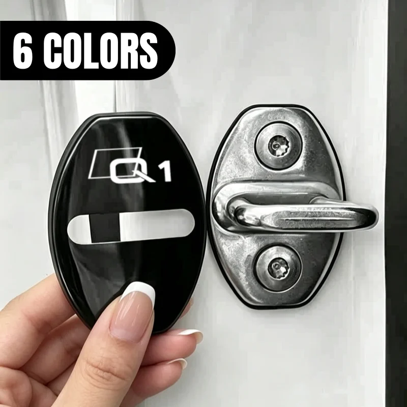 Auto Parts 4pcs Interior Car Door Lock Buckle Trim Cover Stickers for Audi Q1 Logo Stainless Steel Titanium Black Accessories