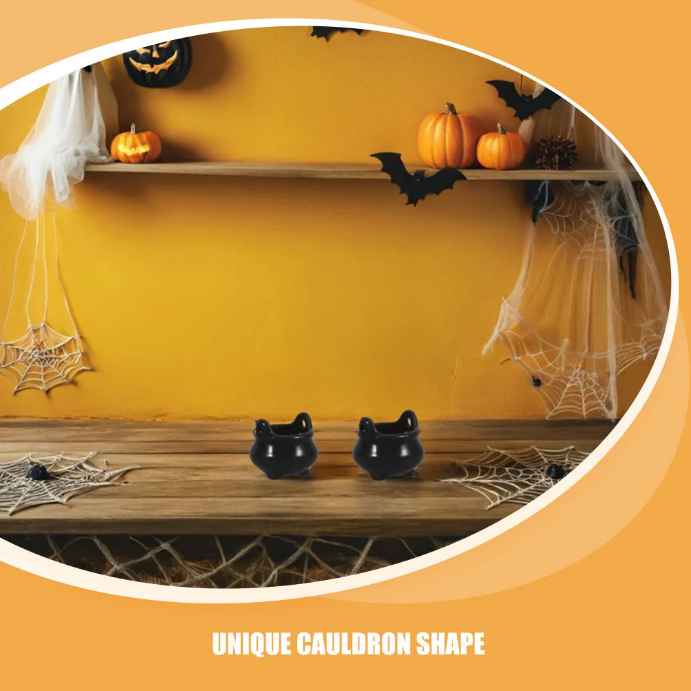 32Pcs Mini Plastic Witch Cauldron Black Halloween Miniature Cauldron Party Decoration Haunted Scene
