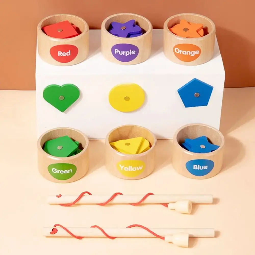 Geometric Geometric Fishing Game Magnetic Classification Cup Fishing Matching Game Magnet Hooks Wooden Color Shape Matching Toys