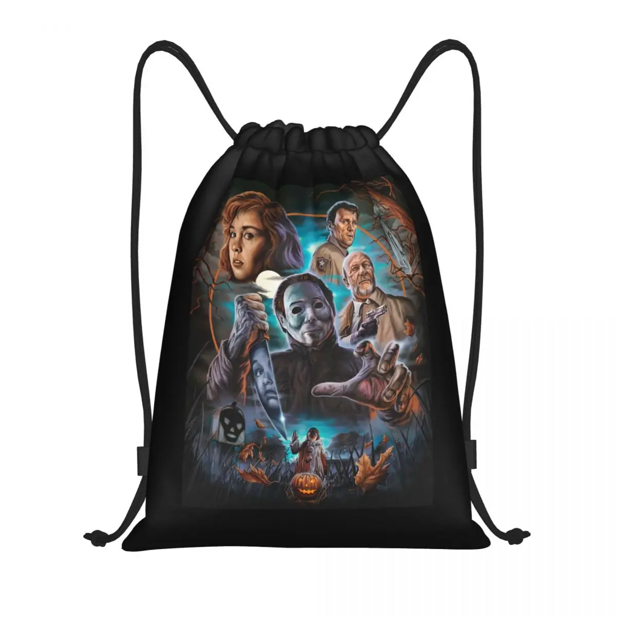 Michael Myers Knives Pumpkin Drawstring Bags Men Women Portable Gym Sports Sackpack Halloween Horror Film Training Backpacks