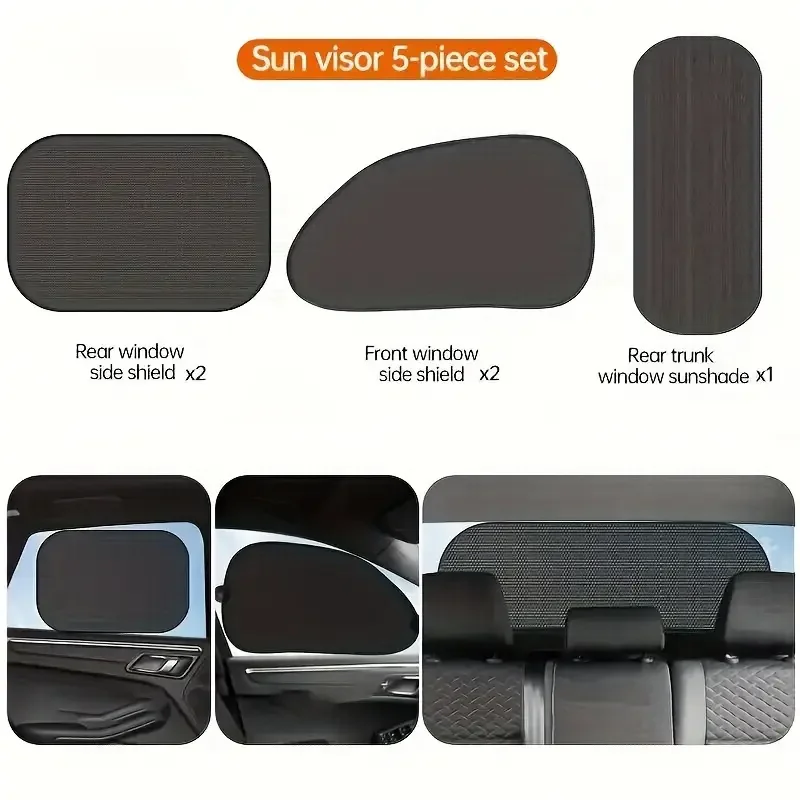5Pcs Car Sunshade Set Easy To Install For Side Windows Windshields&Rear Windows UV Protection Heat Insulation&Strong Suction