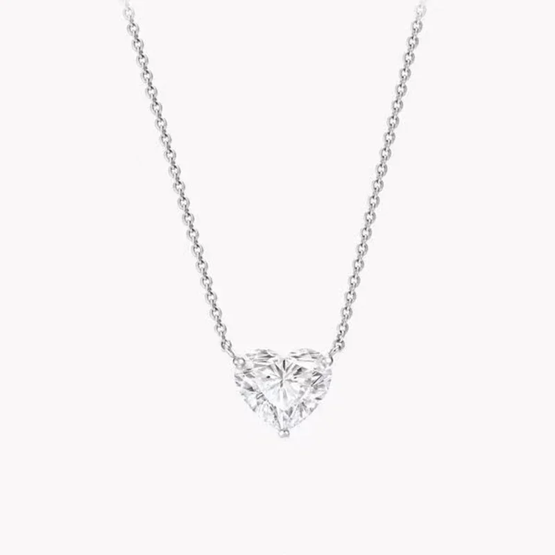 

100% 925 Sterling Silver 9MM AAA Zirconia Heart Pendant Necklaces For Women Fine Jewelry