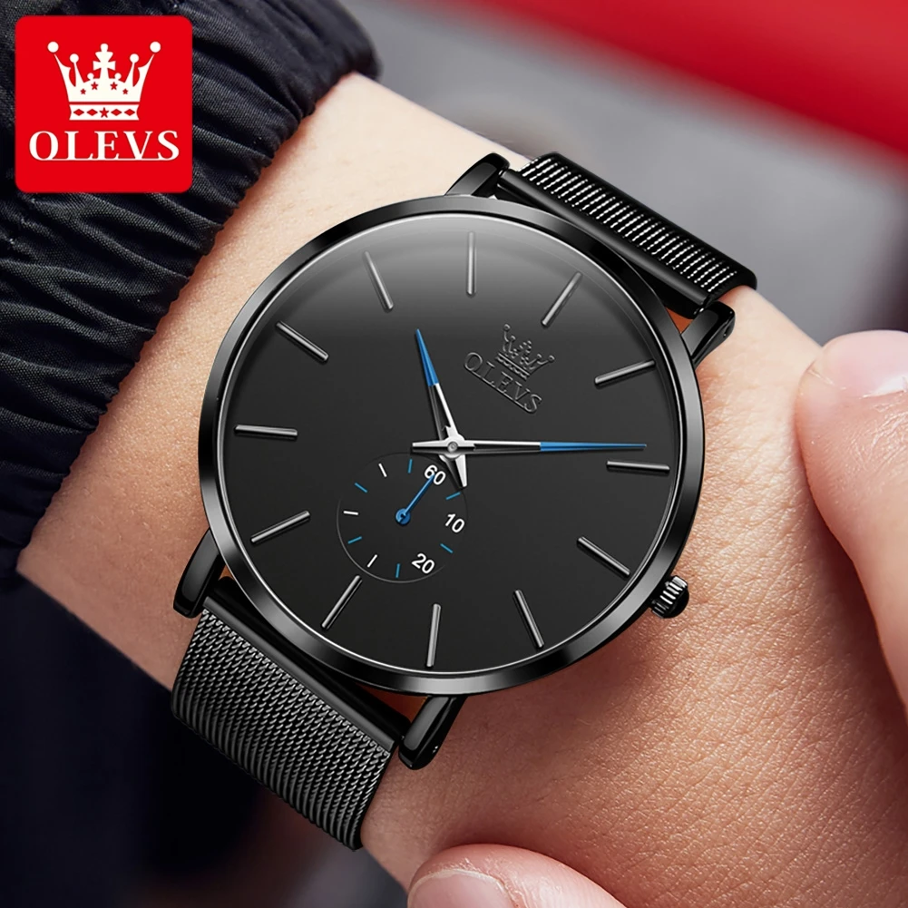 OLEVS New Fashion Ultra Thin Quartz Watch for Men Stainless Steel Mesh Strap Warterproof Simple Mens Watches Relogio Masculino