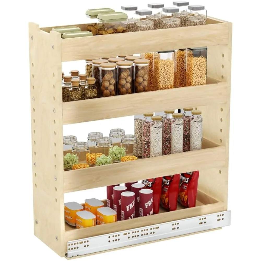 

LOVMOR Pull Out Kitchen Cabinet Storage Organizer Spice Rack with 4 Adjustable Shelves, 7½” W x 24½”H, Cabinet Drawers Slide Out