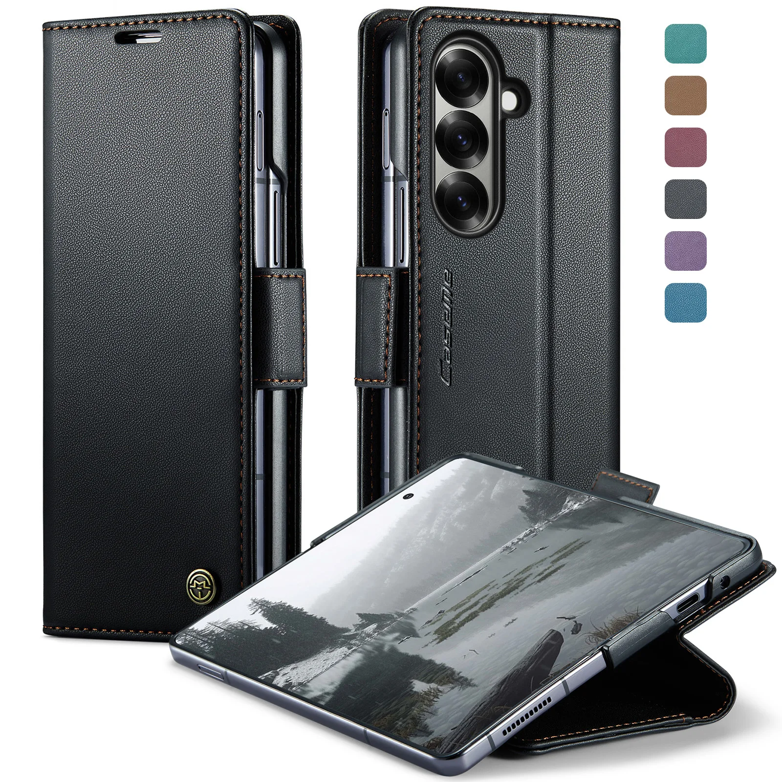 

Caseme-023 Чехол-кошелек для Samsung Galaxy Z Fold 7 6 5, кожаный флип-книжка с карманом для карт, сумка для денег, магнитный чехол для телефона, полное покрытие