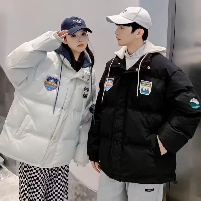 

Осень-зима, большой размер 250, пуховый хлопок с капюшоном, джет, хлеб, свободная верхняя одежда для пар, модная молодежная одежда-стойка