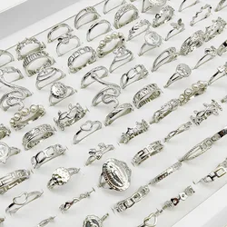 30pcs/Lot Mix Style Pearl Silver Color Finger Rings Animal Snake Chain Hollow Leaf Party Jewelry Girl Love Butterfly Flower Gift