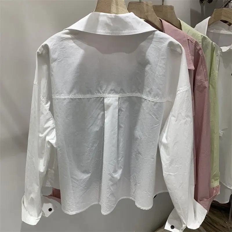 Cropped Shirts Women Loose Casual Summer Pure Vintage Simple 3 Colors Personality Chic Korean Fashion Clothing Harajuku Students