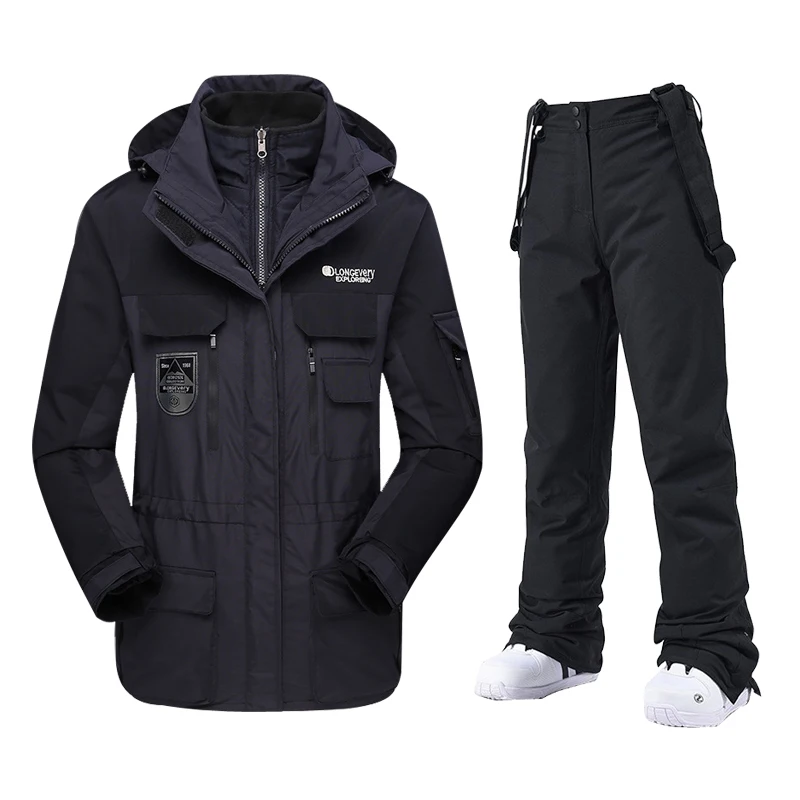 بدلة تزلج للرجال ملابس شتوية للتزلج على الجليد سترات تزلج سميكة دافئة مقاومة للماء سترة ثلج خارجية + سراويل للعلامة التجارية للرجال #5