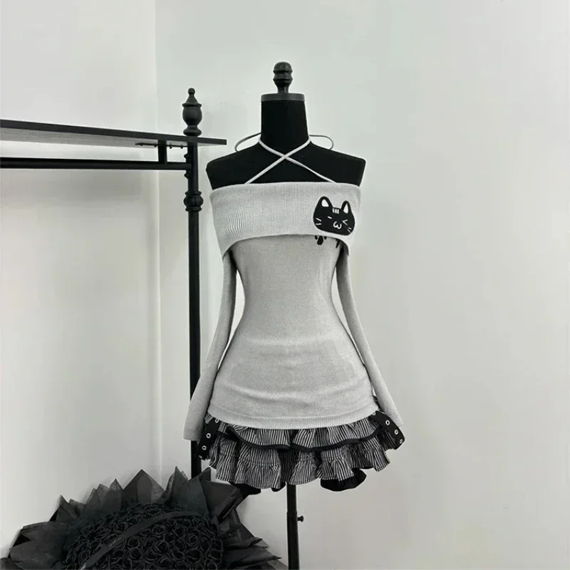 Japanese Sweet Y2k Elegant 2-Piece Set Woman Long Sleeve Chic Blouse+ Mini Ruffle Skirt Female Korea Style Rave Birthday Outfits