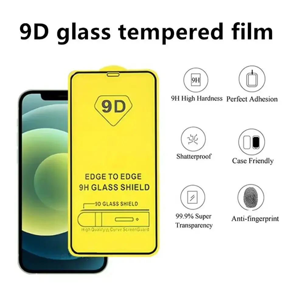 10PCS  Protective Glass Screen Protector 9D for iPhone 14 Pro 13 12 11 Max Mini 7 8 Plus Tempered Glass for IPhone XR XS Box