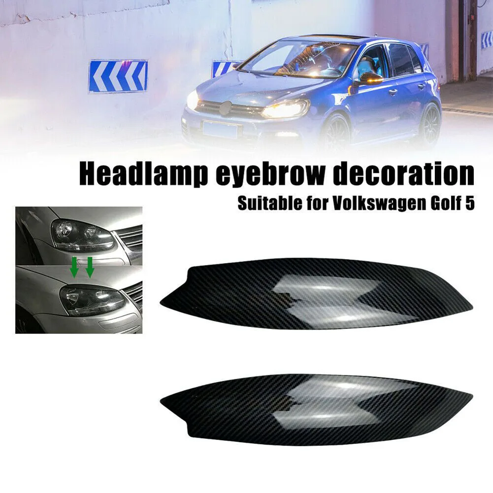 Car Eyebrow Trims Replacement Parts 2Pcs ABS Plastic Carbon Fiber Easy To Carry Headlight Eyelid Brand New Car