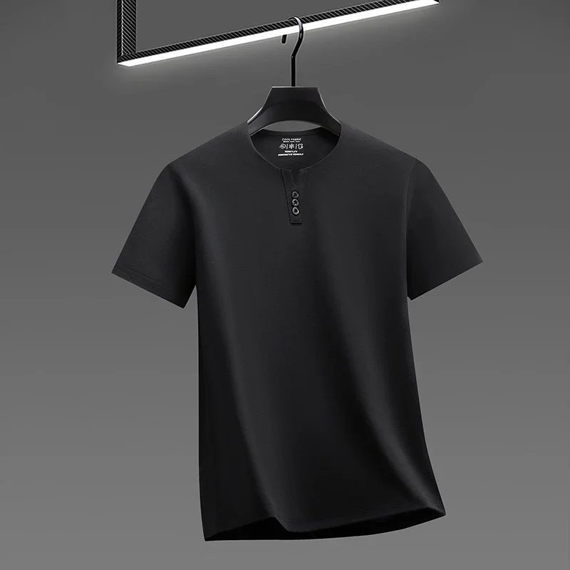 Men's Soft Fabric Henley Neck T Shirt With Three Button Detail Short Sleeve Casual And Comfortable Top image 6