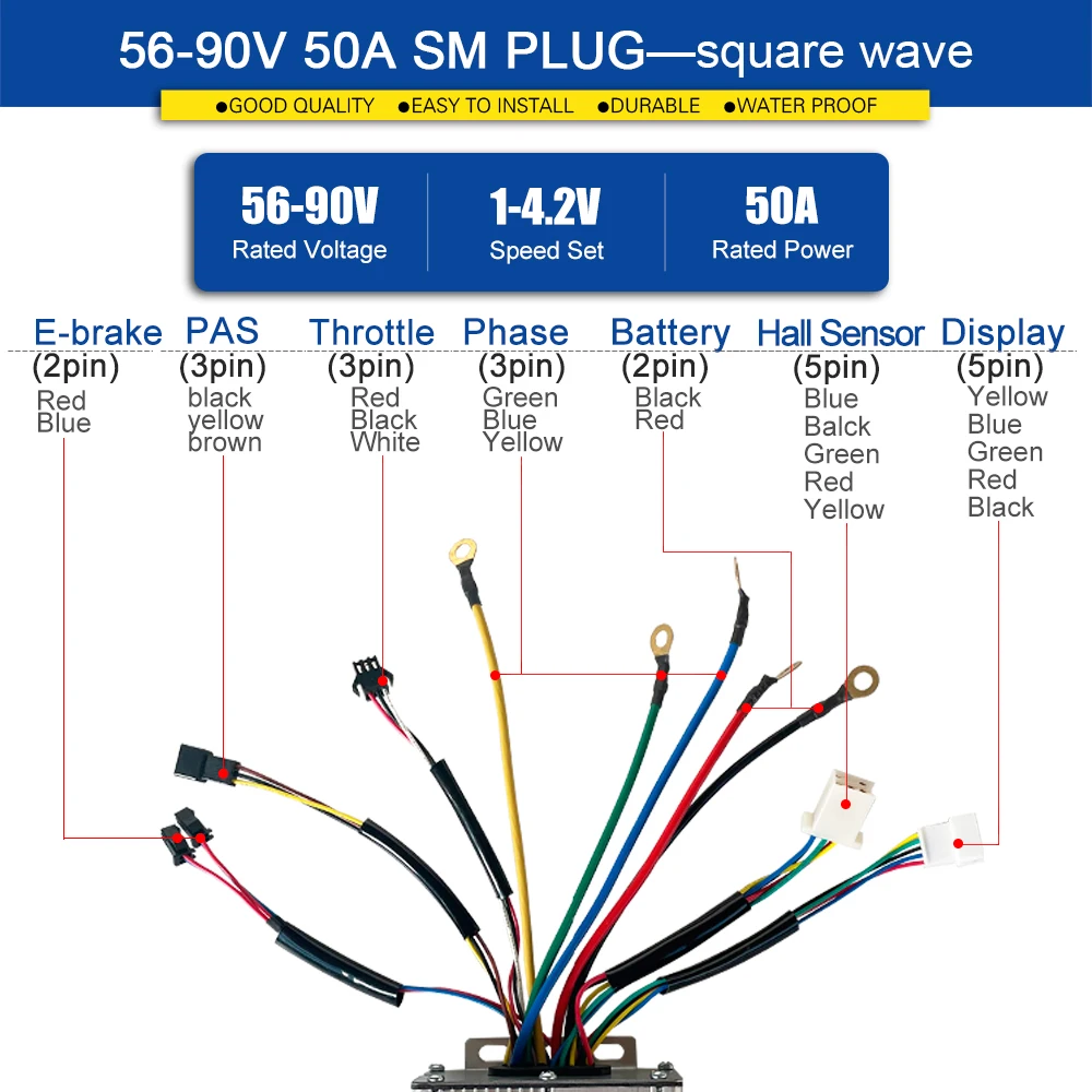 Electric Bike KT 50A Controller 48V/60V/72V/90V Ebike Brushless 1000W-3000W Sinawave Controller For Ebike Conversion Kit Parts