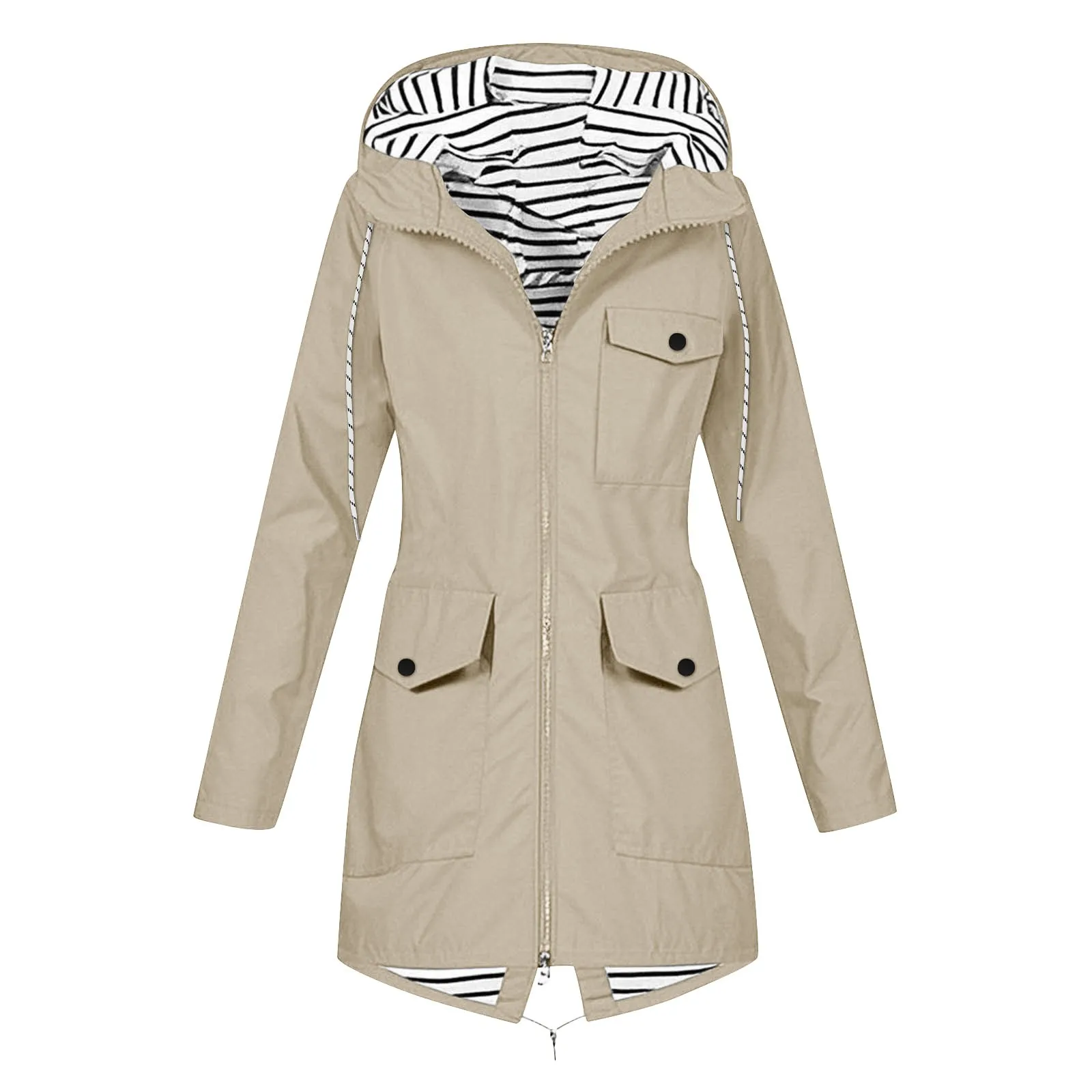 Women's Zip-up Hooded Jacket Outdoor Hiking Jacket Coat Solid Color Waterproof Windproof Rain Jackets Hooded Coat with Pocket view 2