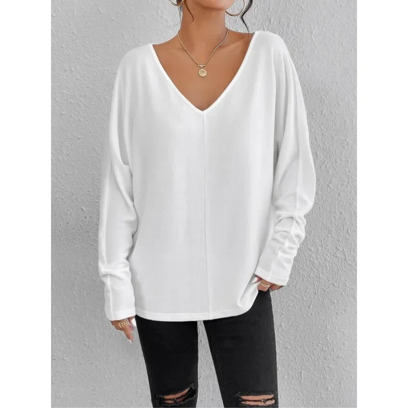 

Plus Size 1XL-5XL Women's Fashion Comfortable Loose Casual Long Sleeve V-Neck Solid Color Women's New Style T-Shirt