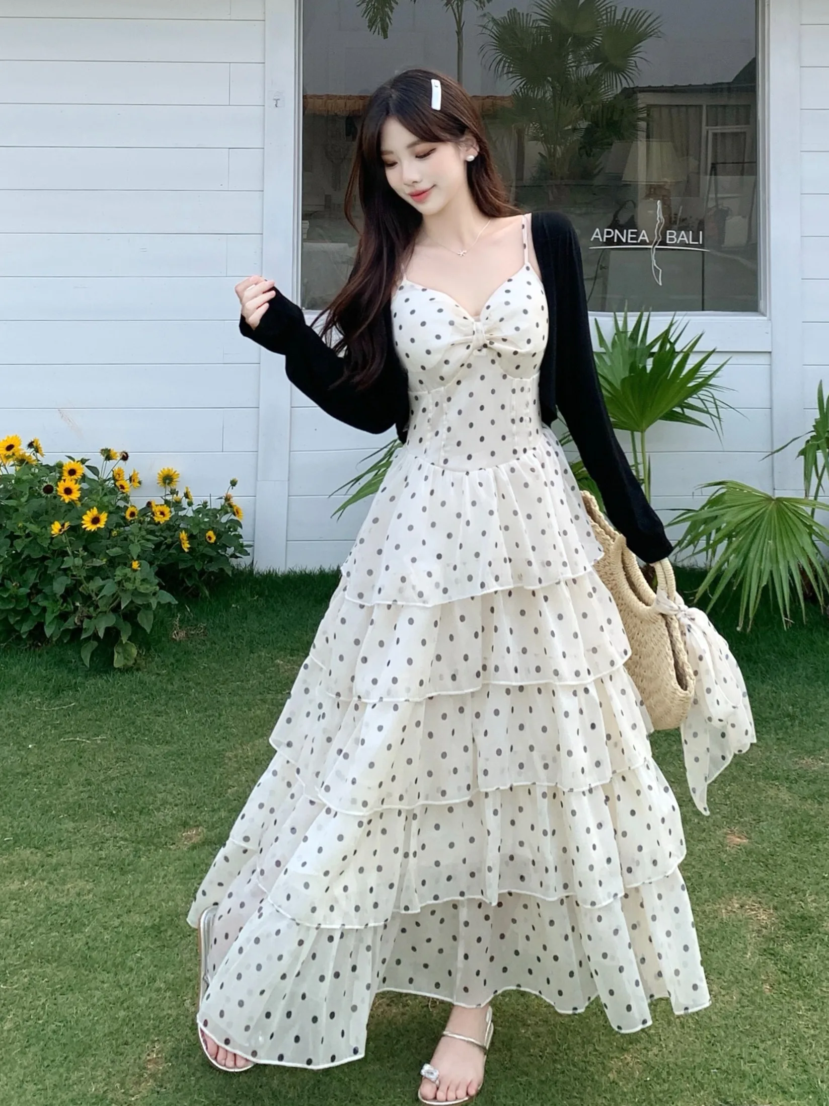 

Heavy Duty Cake Style off Shoulder Dress with Pleated Skirt And Polka Dot Pattern for plus Size Women Summer Vacation Wear