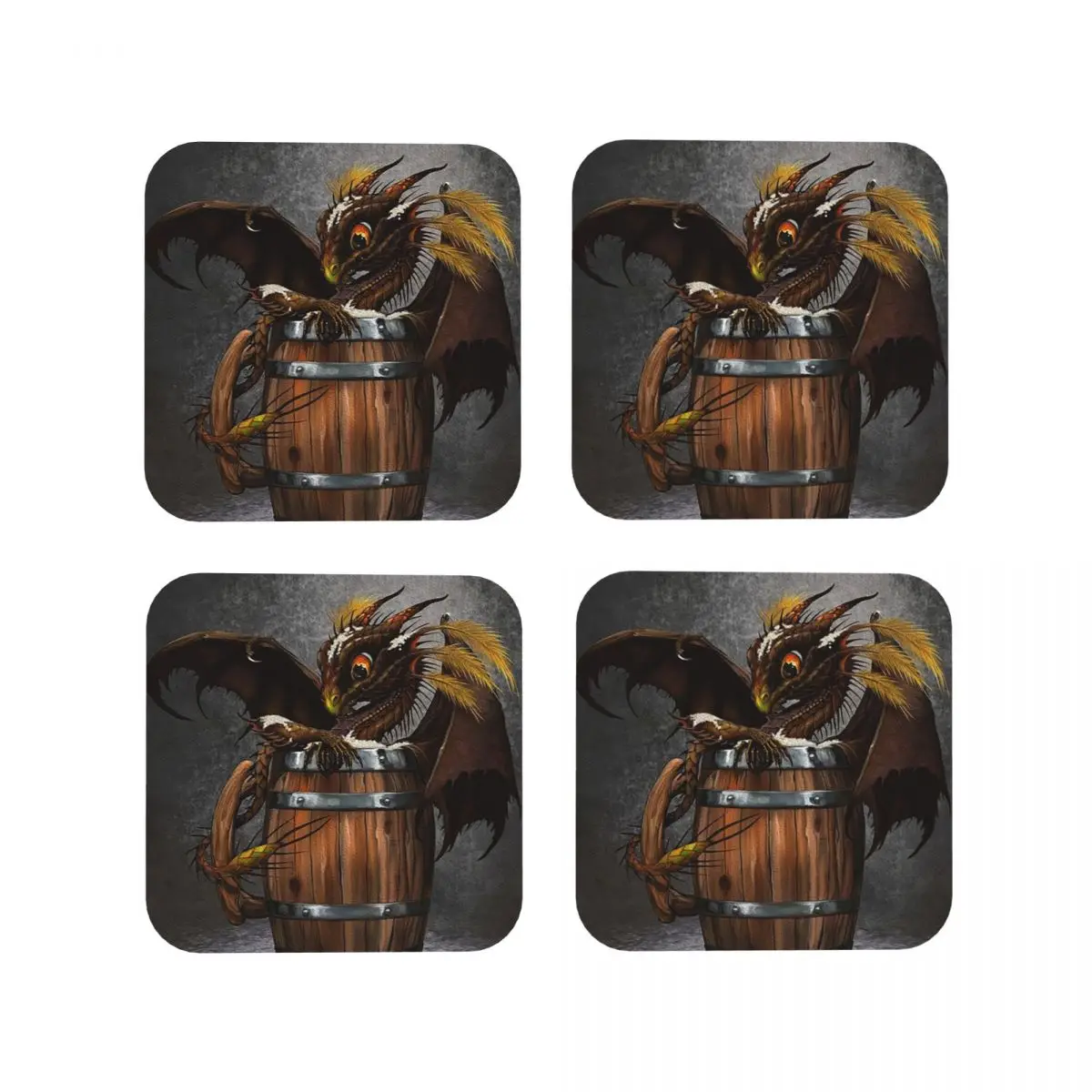 

Dark Beer Dragon Coasters Kitchen Placemats Insulation Cup Coffee Mats For Decor Home Tableware Pads Set of 4