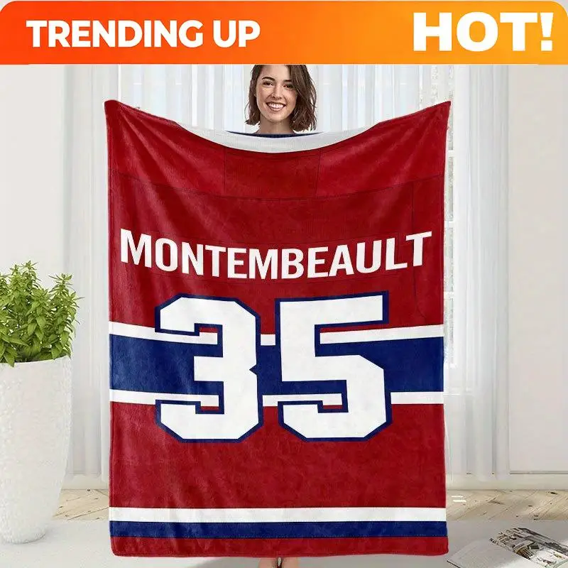 Customize Montreal Canadian Team No. 35 Goalie Jersey Hockey Blanket - Soft Warm Flannel Bedspread Suitable for Sofa, Bed, Offic