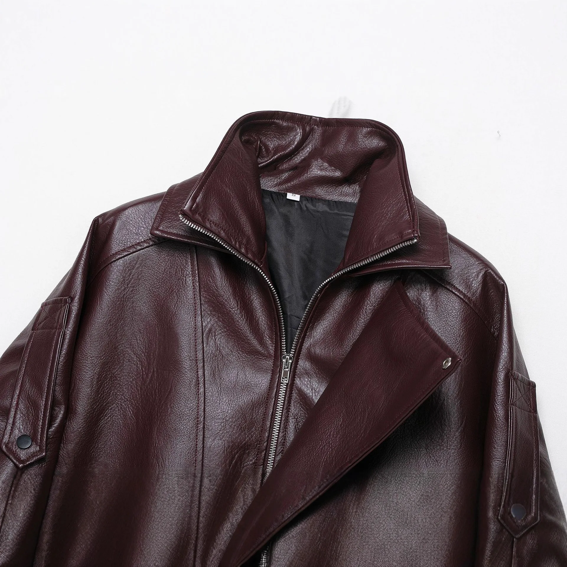 Kurze Damenjacke, Vintage-Revers, Reißverschluss, Knopf, lange Ärmel, Tasche, einfarbig, Jacke, Mantel, High Street, Herbst, schickes Oberteil