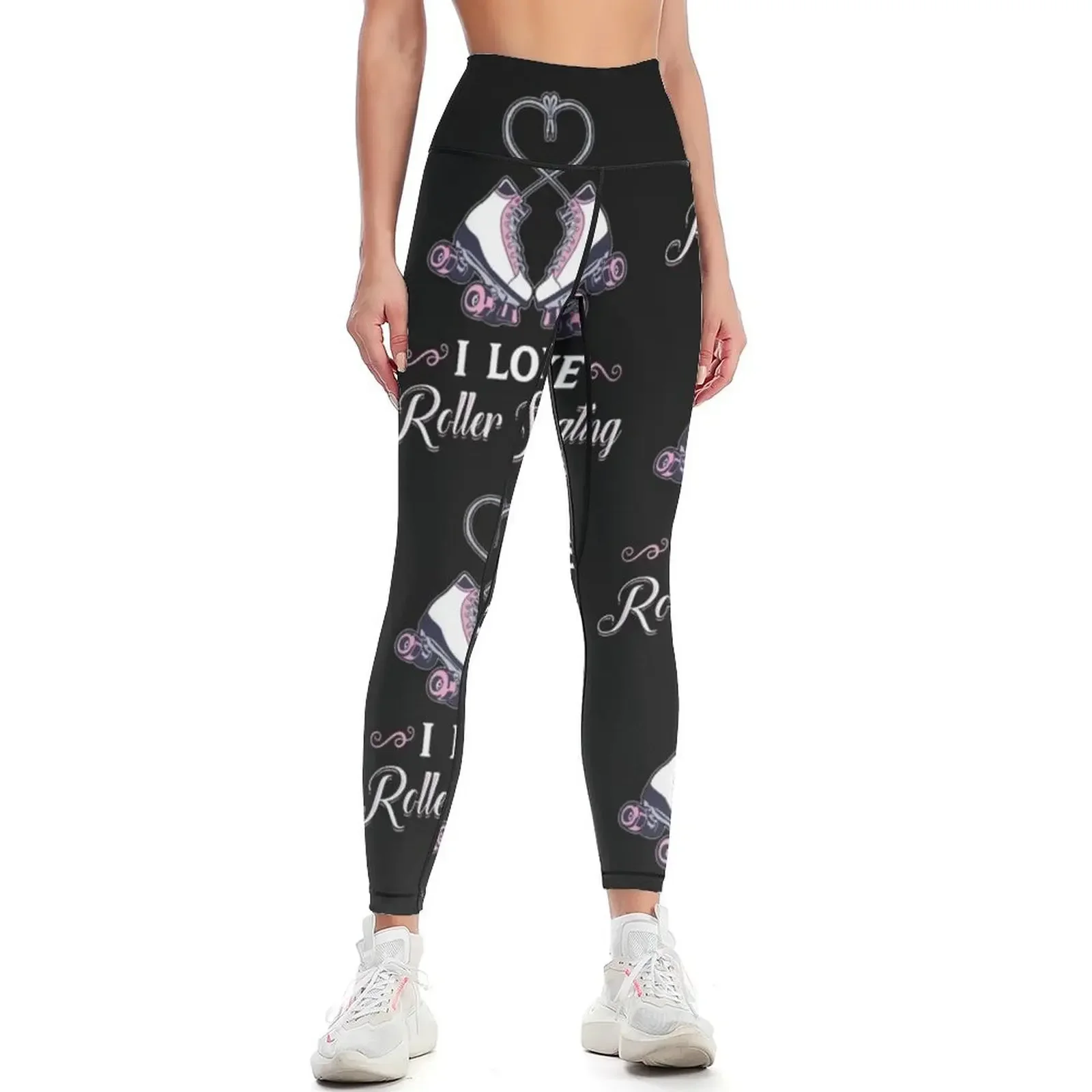 

I Love Roller Skating! Women Girls Pink Boots Heart Laces Leggings Golf wear harem pants Womens Leggings