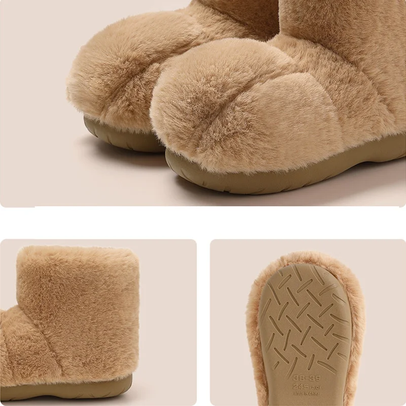 Lovely Cat Claws Indoor Boots for Women Winter Warm High Top Cotton Slippers Ladies Fluffy Home Anti Slip Fur Flat Shoes Slide view 4