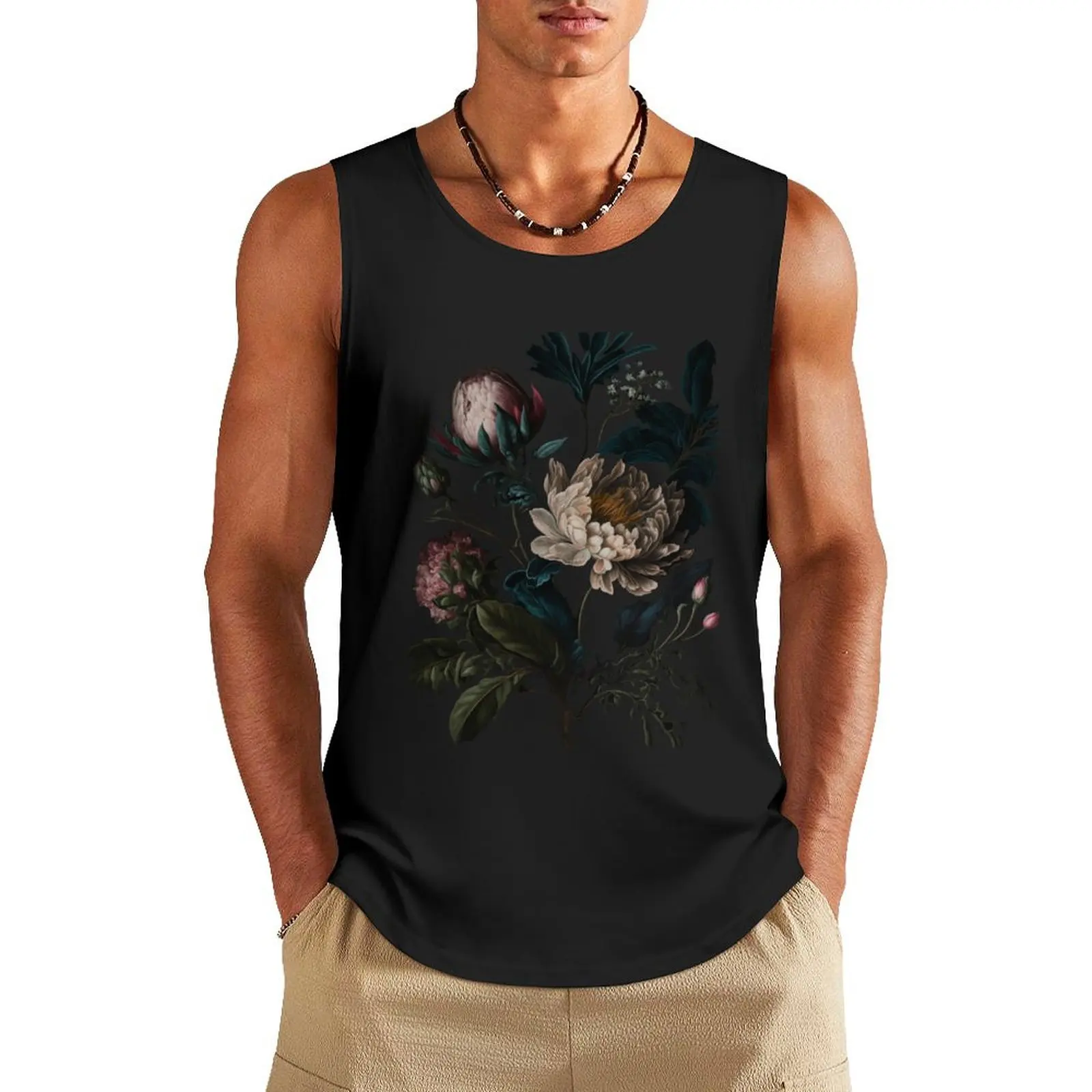 

Dark Academia Peony Botanical Tank Top Body man fitness clothing for men sleeveless man shirts