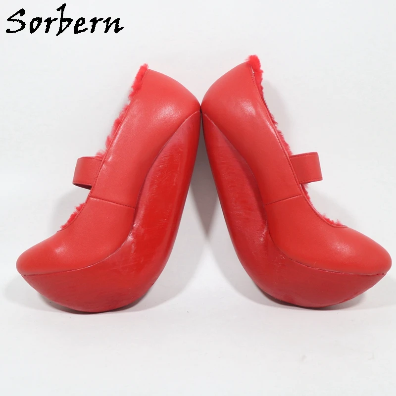 Sorbern Unisex Red Matte Women Pump Mary Jane Round High Heels Shoes Special Style Custom Color