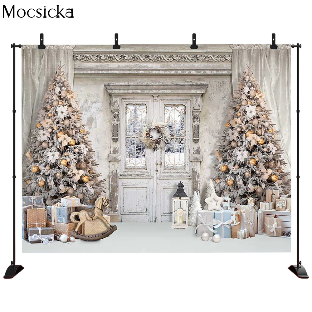 Mocsicka New Christmas Brick Wall Tree Party Wood Board Decor Theme Backdrop Photography Background XMAS  Photocall Background