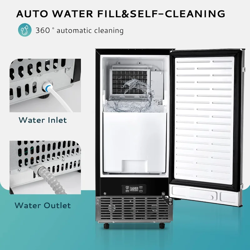 EUHOMY Macchina per il ghiaccio commerciale sotto il bancone, pulizia automatica di 85 libbre/giorno e timer 24 ore, drenaggio a gravità, acciaio inossidabile